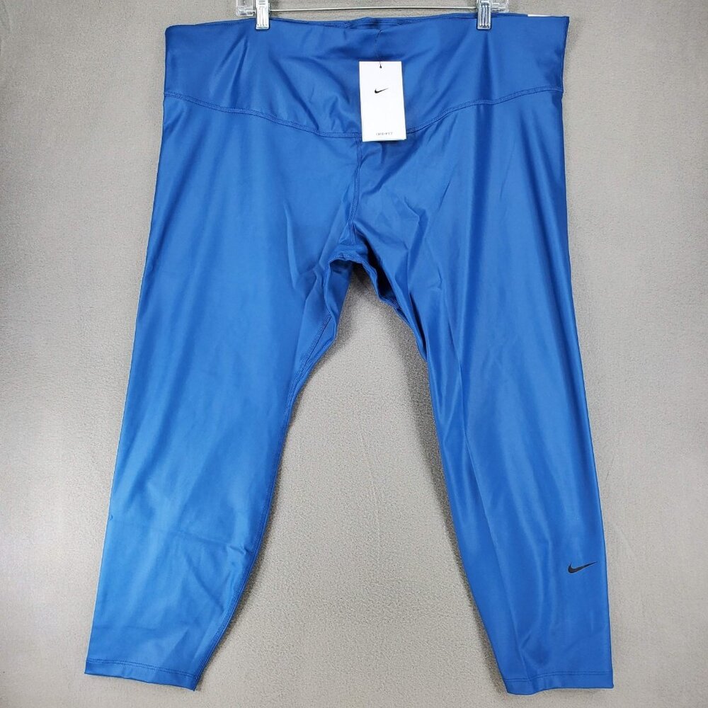 Nike One Womens Size 3X Blue Faux Leather 7/8 Training Leggings (DH3187-476)